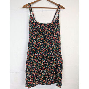Floral Linen Blend Sundress Blue Red Ditsy Flowers Smocked Cottagecore Medium